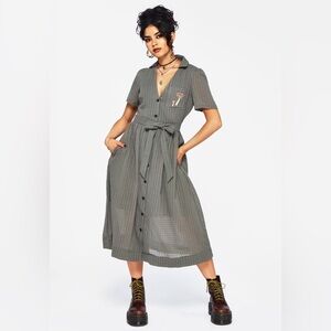 Koax Cotton Check Embroidered Midi Shirt Dress Sz 10 – Alt, Cottagecore, Dark